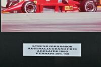 JOHANSSON: A colour picture of Stefan Johansson racing a Ferrari 156/85 from the Australian Grand Prix, Adelaide 1985. Stefan Johansson signature - 3