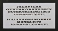ICKX: A three colour picture set relating to Jacky Ickx. Ferrari 312F1 & Ferrari 312B2 F1 pictures signed by Jacky Ickx - 3