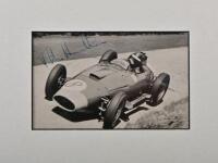 HAWTHORN: A Mike Hawthorn picture set. Black and white picture of Hawthorn racing a Lancia-Ferrari 801 at the German Grand Prix Nurburgring, 1957. Mike Hawthorn signature (COA attached in images) - 3