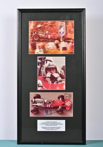 AMON: A three colour picture set relating to Chris Amon. Ferrari 312 pictures signed by Chris Amon. Signatures via direct Chris Amon email correspondence