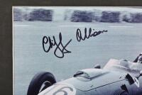 ALLISON: A black and white image of Cliff Allison racing a Ferrari 246 at the Dutch Grand Prix, Zandvoort 1959. Cliff Allison signature - 2