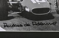 ALLISON: A black and white image of Cliff Allison racing a Ferrari 246 at the Dutch Grand Prix, Zandvoort 1959. Cliff Allison signature - 7