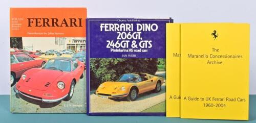 FERRARI: A collection of Ferrari related publications. 'FERRARI DINO 206GT, 246GT & GTS' hardcover book by Ian Webb & copies of 'The Maranello Concessionaires Archive - A Guide to UK Ferrari Road Cars 1960-2004'