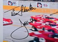 SEBRING: A colour picture from Sebring 12 Hours 1972 of Mario Andretti/Jacky Ickx/Tim Schenken racing a Ferrari 312PB & Vic Elford,/Helmut Marko racing a Alfa T33/TT/3. Picture signed by all drivers - 4