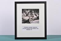 SERAFINI: A black and white picture of TEODORO 'DORINO' SERAFINI at the 1950 Italian Grand Prix, Monza 1950, with a Ferrari 375 in the pits. Picture with Teodoro Serafini signature. Markus Brandes CoA attached in images - 3