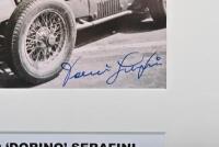 SERAFINI: A black and white picture of TEODORO 'DORINO' SERAFINI at the 1950 Italian Grand Prix, Monza 1950, with a Ferrari 375 in the pits. Picture with Teodoro Serafini signature. Markus Brandes CoA attached in images - 5