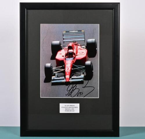 PROST: A colour picture of Alain Prost racing a Ferrari 643 at the ITALIAN GRAND PRIX MONZA 1991. Picture signed by Alain Prost