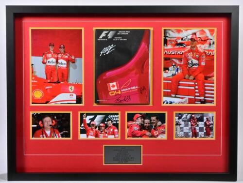 CANADIAN GRAND PRIX: A superb colour picture collage from the 2004 Canadian Grand Prix featuring window mounted pictures of the winning Ferrari F2004 and Ferrari team. With centrally mounted 'GRAND PRIX DU CANADA, MONTREAL 11-12-13 JUIN 2004' Official Pro