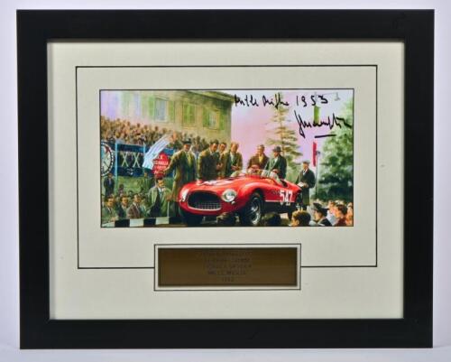 MARZOTTO: A colour print of Giannino Marzotto in a Ferrari 340MM Vignale Spyder Mille Miglia 1953. Giannino Marzotto signature