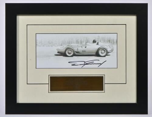 GURNEY: A black and white image of Dan Gurney racing a Ferrari Dino 246 at the French Grand Prix Reims 1959. Dan Gurney signature