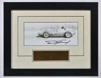 GURNEY: A black and white image of Dan Gurney racing a Ferrari Dino 246 at the French Grand Prix Reims 1959. Dan Gurney signature