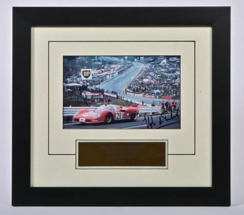 DE FIERLANT: A colour picture of Hughes De Fierlant racing a Ferrari 512S at Spa 1000KMS 1970. Hugh De Fierlant signature