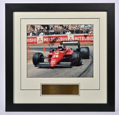JOHANSSON: A colour picture of Stefan Johansson racing a Ferrari F1/86 from the Australian Grand Prix, Adelaide 1986. Picture signed by Stefan Johansson