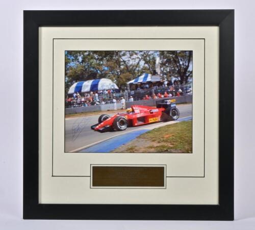 ALBORETO: A colour picture of Michele Alberto racing a Ferrari F1/185 at AUSTRALIAN GRAND PRIX, ADELAIDE 1985. Michele Alberto signature