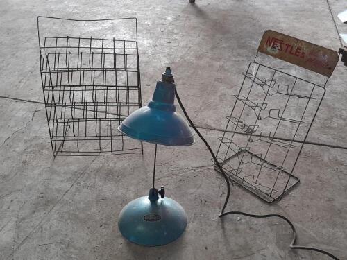 NESTLES: Two point of sale racks, one branded Nestles & a mid century&nbsp;industrial lamp