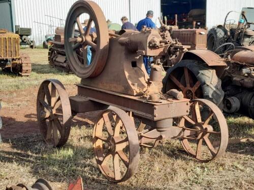 A large Crossley stationary engine sitting on a Blackstone & Co cast iron trolley base (Saleroom Notice)