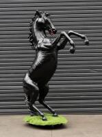 PRANCING HORSE: A life size black fibreglass prancing horse,&nbsp; - 3