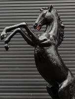 PRANCING HORSE: A life size black fibreglass prancing horse,&nbsp; - 4