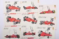FERRARI: A set of 'Ferrari 1898 - 1998' postcards from Galleria Ferrari depicting a myriad of Ferrari race cars from '159 S SPORT' 47' to 'F1 '95'. Various Ferrari driver signatures including Jose Froilan Gonzalez, Paul Frere, Nino Vaccarella, Chris Amon, - 2