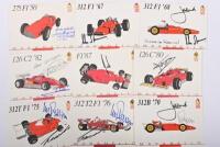 FERRARI: A set of 'Ferrari 1898 - 1998' postcards from Galleria Ferrari depicting a myriad of Ferrari race cars from '159 S SPORT' 47' to 'F1 '95'. Various Ferrari driver signatures including Jose Froilan Gonzalez, Paul Frere, Nino Vaccarella, Chris Amon, - 4