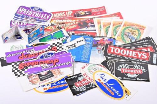 MOTOR RACING STICKERS: A large quantity of motor racing stickers relating to Australian motor sport. Australian Formula 1, Bathurst, Geelong Speed Trials stickers