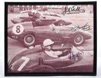 SILVERSTONE: An interesting picture depicting the front starters for the 1959 DAILY EXPRESS INTERNATIONAL TROPHY, SILVERSTONE Grand Prix. Signed by Sir Jack Brabham, Roy Salvadori, Tony Brooks, Stirling Moss