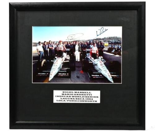 MANSELL/ANDRETTI: A colour picture of Nigel Mansell and Mario Andretti at the Indycar World Series, Laguna Seca 1994. Nigel Mansell & Mario Andretti signatures