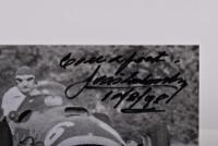 GONZALEZ: A small group of black and white images of Jose Froilan Gonzalez racing a Ferrari 375 F1 at various Grand Prix events including Monza and Silverstone. Jose Froilan Gonzalez signatures - 4