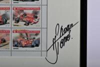 ARNOUX/ICKX: A framed 2001 BOSNA I HERCEGOVINA issued Ferrari stamp set depicting various Ferrari F1 race cars. Mounting signed by Rene Arnoux and Jacky Ickx - 3