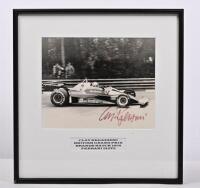 REGAZZONI: A black and white picture of Clay Regazzoni racing a Ferrari 312T2 at the 1976 British Grand Prix, Brands Hatch. Picture signed by Clay Regazzoni