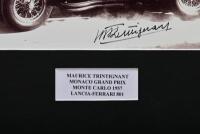 TRINTIGNANT: A black and white picture of Maurice Trintignant racing a Lancia-Ferrari 801 at the MONACO GRAND PRIX, MONTE CARLO 1957. Picture signed by Maurice Trintignant - 2