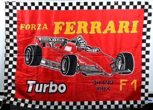 FERRARI: A 'FORZA FERRARI Turbo GRAND PRIX F1' cloth flag. Circa 1980's