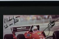 ARNOUX: A colour picture of Rene Arnoux racing a Ferrari 126C4 at the FRENCH GRAND PRIX DIJON, 1984. Rene Arnoux signature - 2