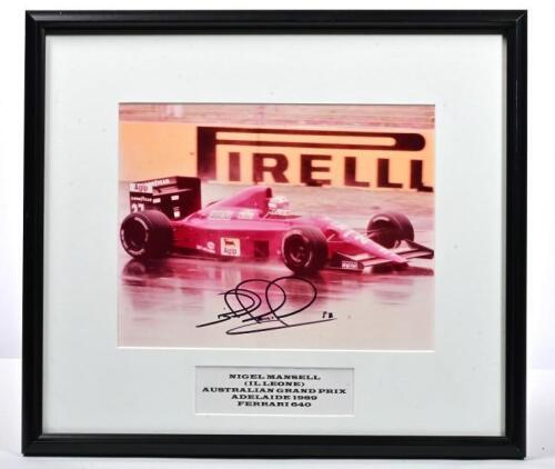 MANSELL: A colour picture of Nigel Mansell (Il Leone) racing a Ferrari 640 at the 1989 AUSTRALIAN GRAND PRIX, ADELAIDE. Nigel Mansell signature