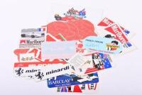 FORMULA 1 STICKERS: A large quantity of period Formula 1 stickers including 'AVIA Fittipaldi', 'HARIBO - DIDIER PIRONI','RACING ELF TEAM'