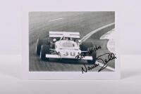 GALLI: A black and white image of Nanni Galli racing a Ferrari 312B at the 1972 French Grand Prix. Nanni Galli signature
