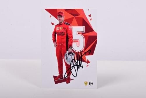 VETTEL: A Scuderia Ferrari Sebastian Vettel driver picture card. Card signed by Sebastian Vettel