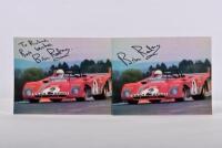 REDMAN: Two colour images of Brian Redman racing a Ferrari 312PB at 1972 Nurburgring. Brian Redman signatures