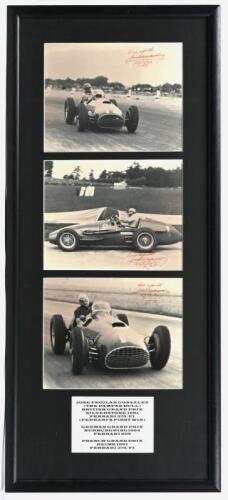 GONZALEZ: A superb tri-picture set of Jose Froilan Gonzalez racing a Ferrari 375/F1 and Ferrari 625 at various Grand Prix's during the 1950's. Each picture signed by Jose Froilan Gonzalez