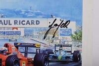 CAPELLI: A 1990 Michael Turner A4 size print of Alain Prost (Ferrari) and Ivan Capelli (Leyton House-Judd) at the 1990 French Grand Prix, Paul Ricard, commemorating Ferrari's 100th Grand Prix victory. Ivan Capelli signature - 2