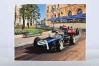 MOSS: A Michael Turner print from 1995 of Stirling Moss racing a Lotus Climax at the 1961 Monaco Grand Prix, Monte Carlo. Stirling Moss signature
