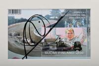 HAKKINEN: A stamp picture set featuring 1998 FORMULA 1 WORLD CHAMPION MIKA HAKKINEN Finnish stamps. Stamp set signed by Mika Hakkinen - 2