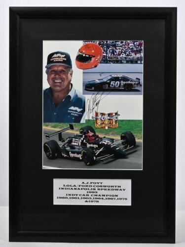 FOYT: A colour picture collage of A.J.Foyt racing. Collage signed by A.J.Foyt