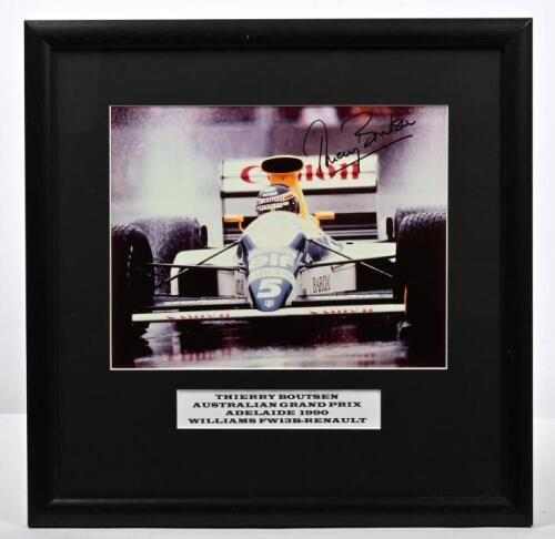 BOUTSEN: A colour picture of Thierry Boutsen racing the Williams FW13B-RENAULT at the Australian Grand Prix, Adelaide 1990. Thierry Boutsen signature