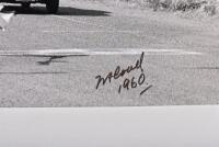 COAD: A black and white picture of Frank Coad racing a Vauxhall Cresta to victory at the 1960 Armstrong 500. Frank Coad signature - 2