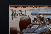 STEWART: A three colour picture display of Jackie Stewart and associated racing cars. Tyrell & Matra pictures signed by Jackie Stewart - 2