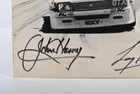 BATHURST 1983: An original Ian Smith black and white image of Peter Brock, John Harvey, Larry Perkins racing a Holden VH Commodore SS to victory at the 1983 James Hardie 1000. Brock, Harvey, Perkins signatures - 2
