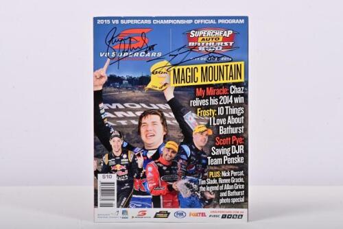 BATHURST: A 'SUPERCHEAP AUTO BATHURST 1000, 8 - 11 OCT 2015' Official Program. Front cover signed by winners Craig Lowndes & Steven Richards
