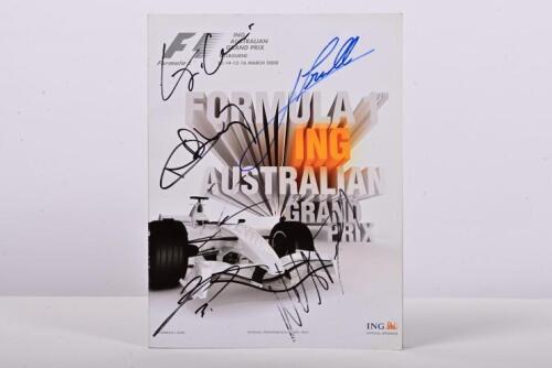 FORMULA 1: A March 2008 'ING AUSTRALIAN GRAND PRIX' Official Programme. Front cover signed by Jarno Trulli, Nelson Piquet Jr, Nico Rosberg, Kazuki Nakajima, Lucas di Grassi