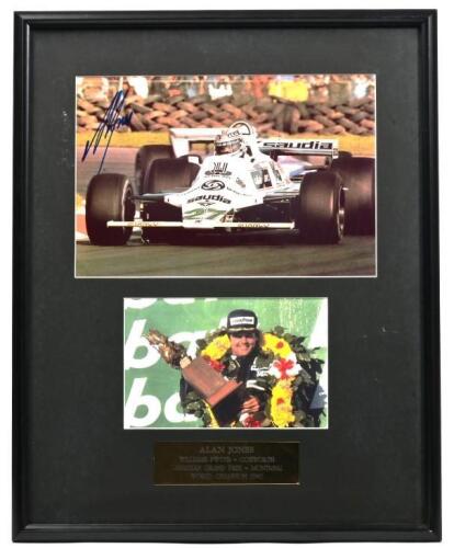 JONES: A two colour picture set of Alan Jones from 1980 Canadian Grand Prix, Montreal. Alan Jones signed picture of Williams FW07B - COSWORTH